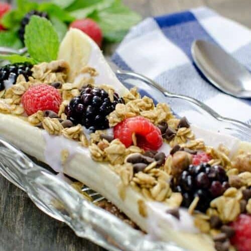 Greek Yogurt and Granola Banana Split - Nourished by Nic