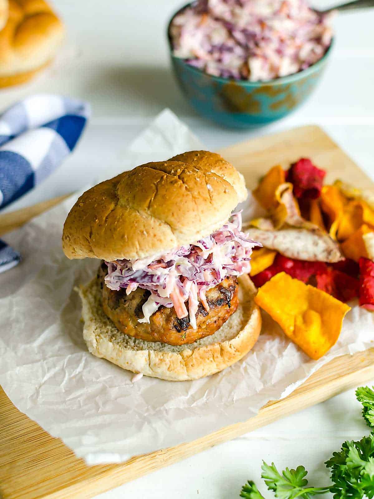 Asian Style Turkey Burgers with Homemade Cole Slaw ~ Best Grilling Tips