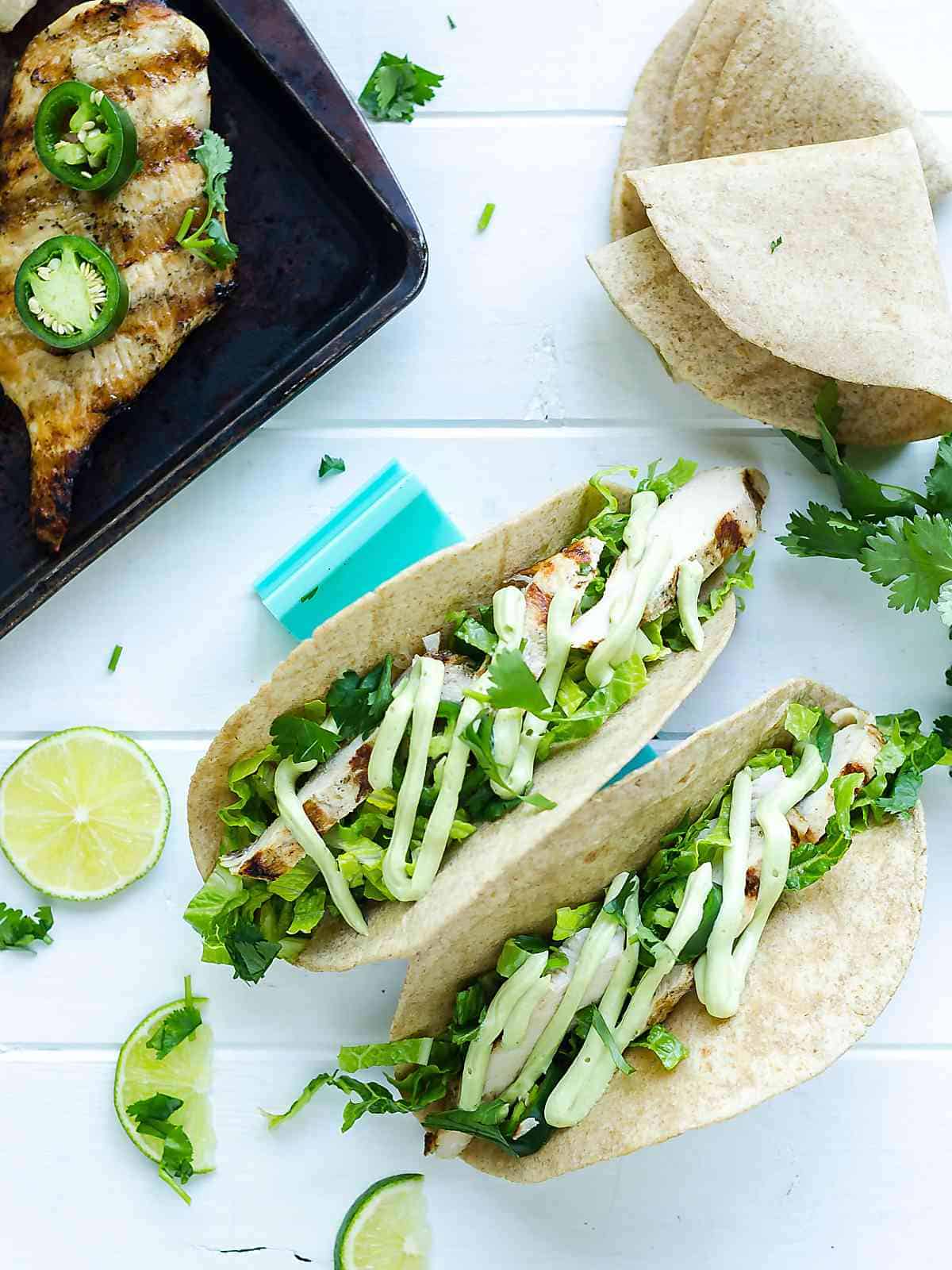 grilled garlic lime chicken breasts tacos with whole wheat tortillas