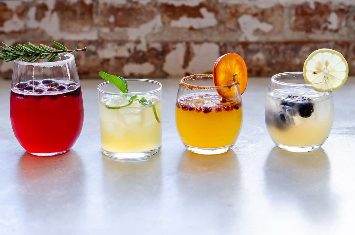 4 different mocktails in a row