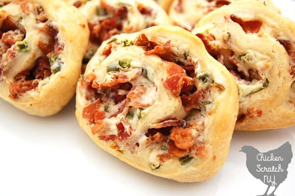 jalapeno and bacon pinwheels on a white plate