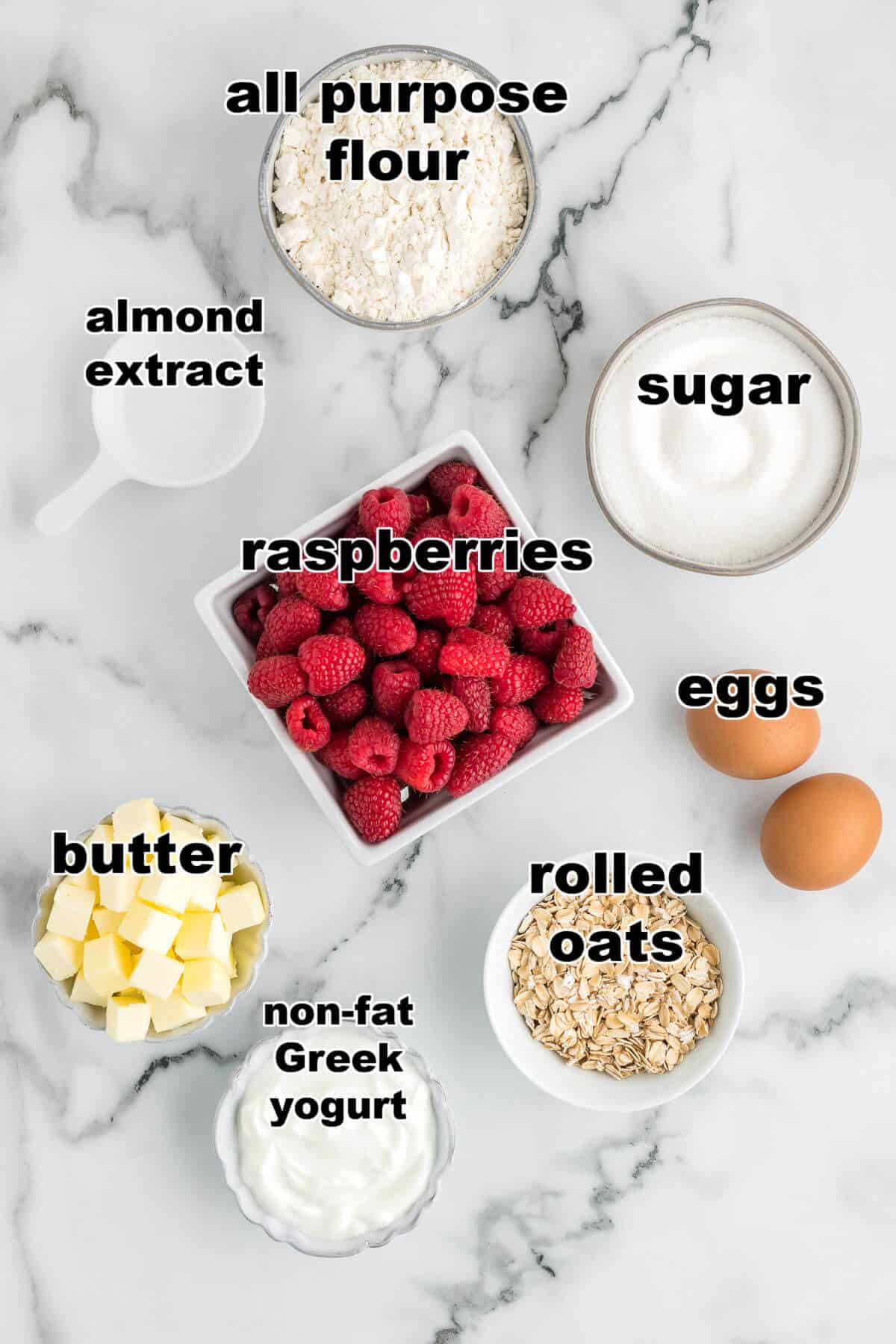 ingredients to make raspberry bars.