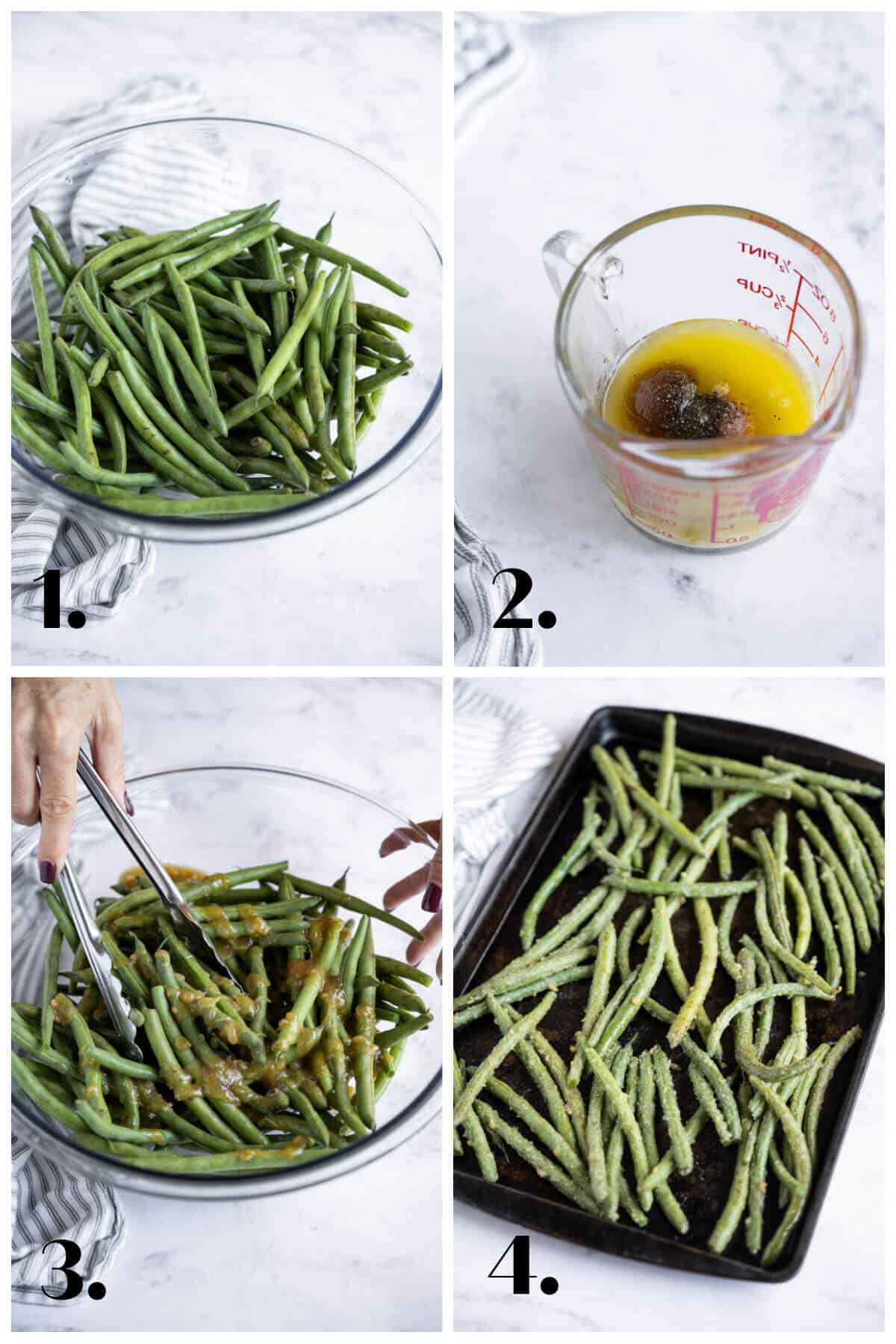 4 image collage showing how to make Garlic Butter Green Beans