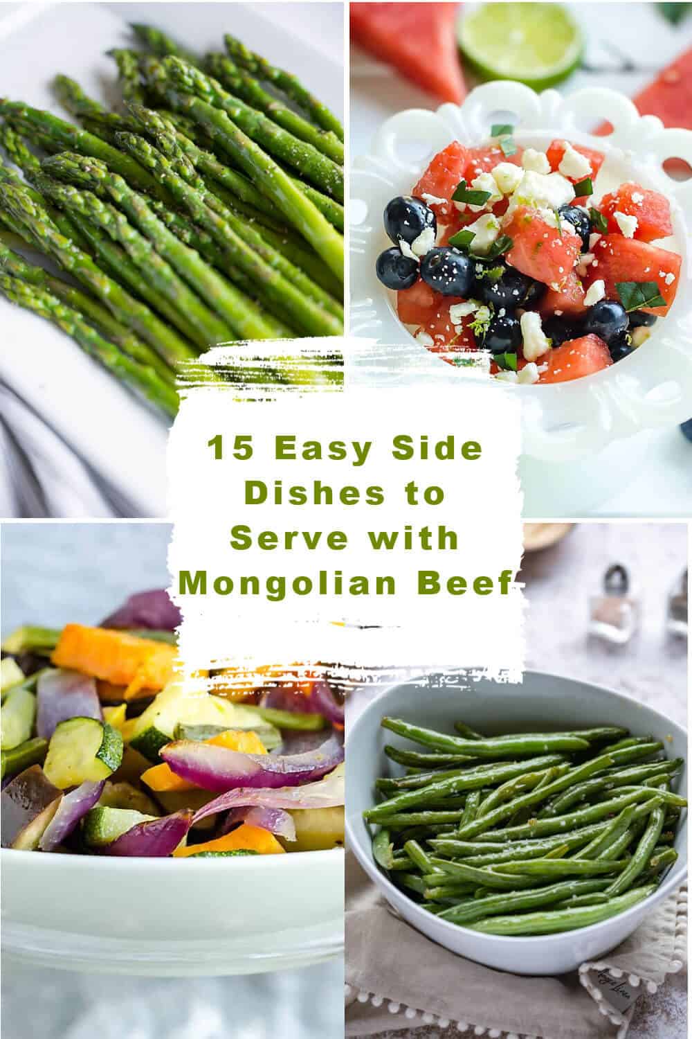 4 image collage of side dishes to serve with Mongolian Beef
