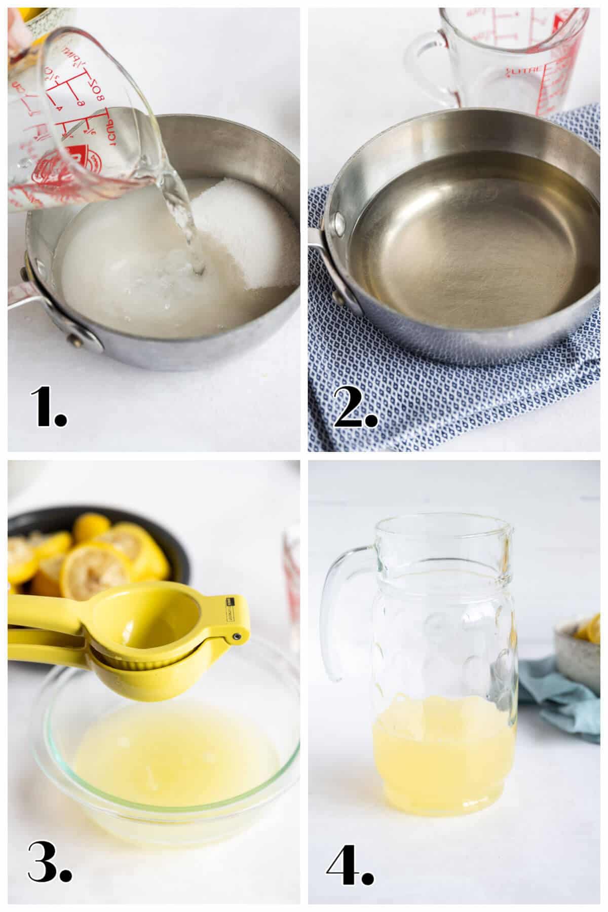 4 image collage showing the steps to make homemade low carb lemonade