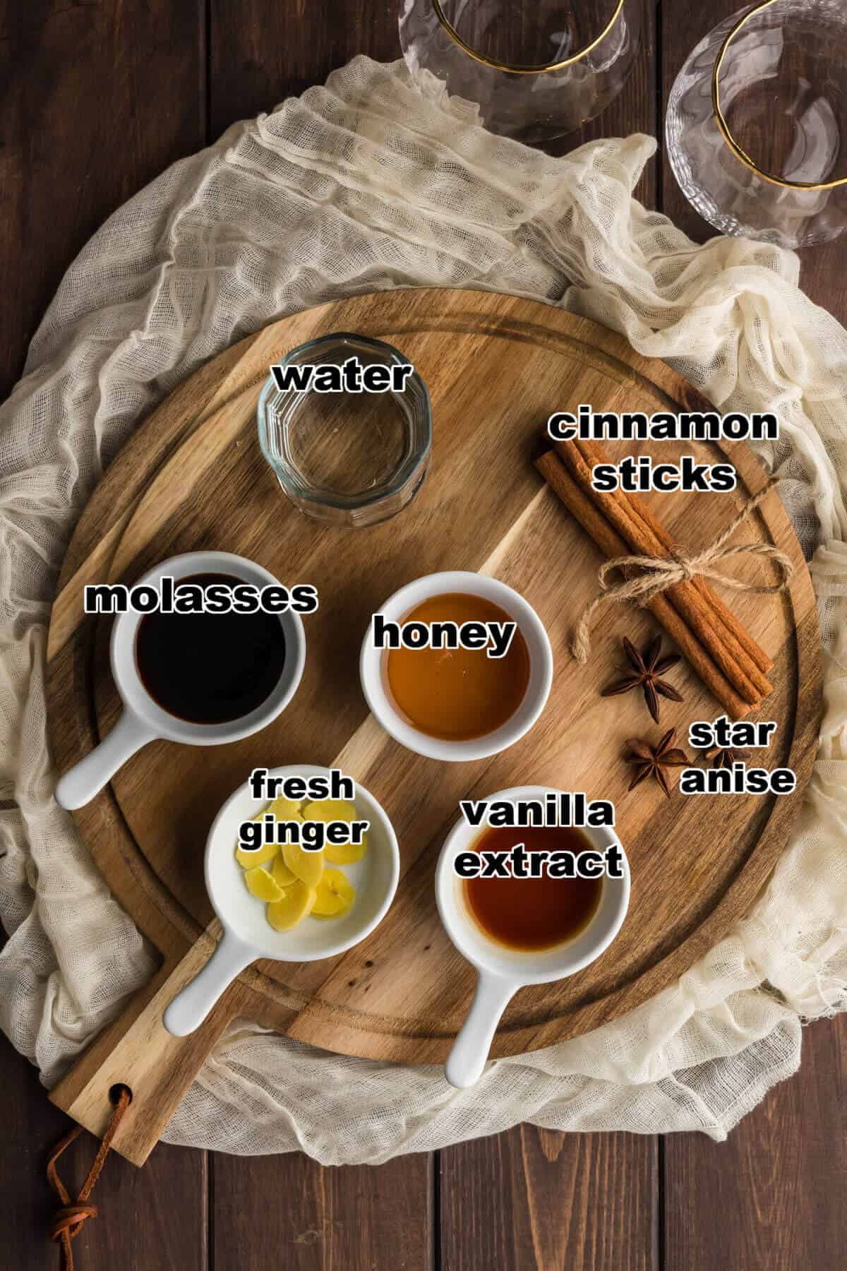 Ingredients to make homemade gingerbread syrup.