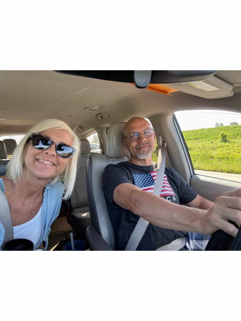 Karl and I in the car heading out for our road trip.