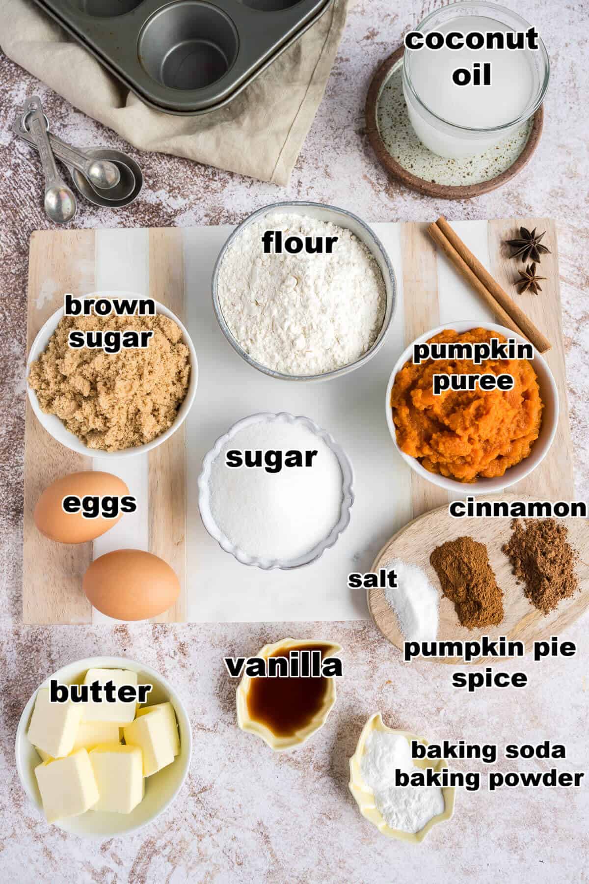 Ingredients for Pumpkin Muffins with Streusel.