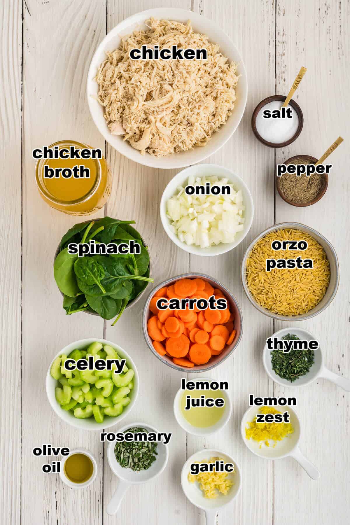 Ingredients for Lemon Chicken Orzo Soup